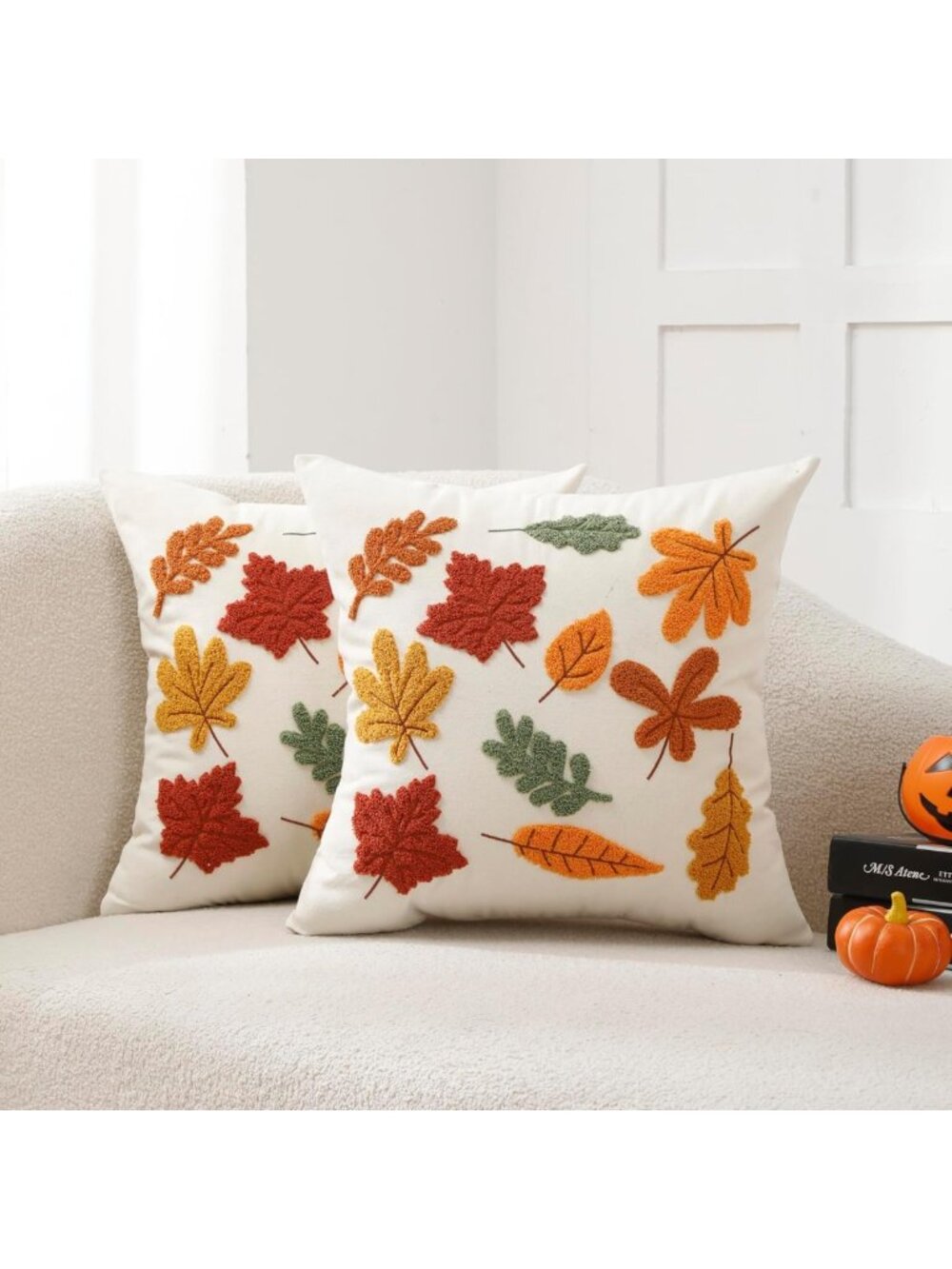 Cozy Fall Outdoor Throw Pillow Covers 18x18, Set of 2, Autumn Thanksgiving Decor